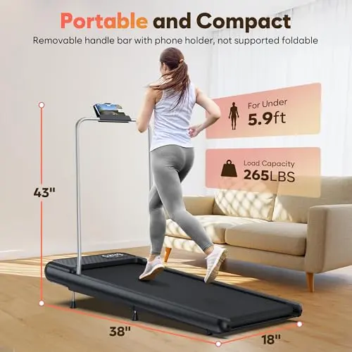 Walking Pad Treadmill with Handle Bar, Under Desk Treadmills for Home Small Office, 5.0 MPH Walking Pads with 10% Incline, Portable Small Jogging Machine Works WELLFIT KINOMAP, Mute Remote Control 8