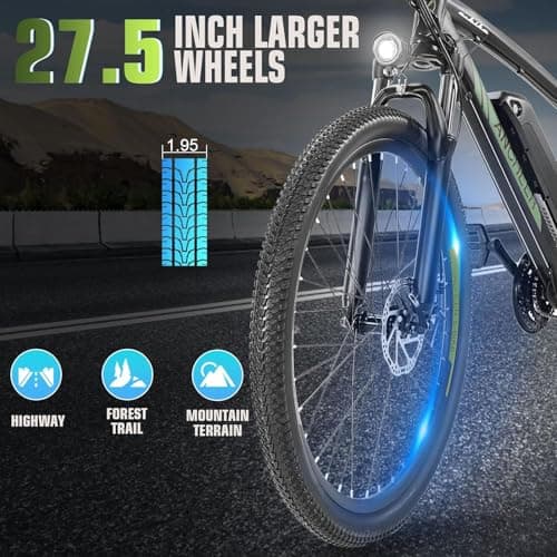 ANCHEER Hummmer Electric Bike for Adults 27.5'' Peak 750W Electric Mountain Bike/Ebike, 3 Hours Fast Charge, 55 Miles Electric Bicycle with 48v/499Wh Battery, LCD Display, 21 Speed Gears 5