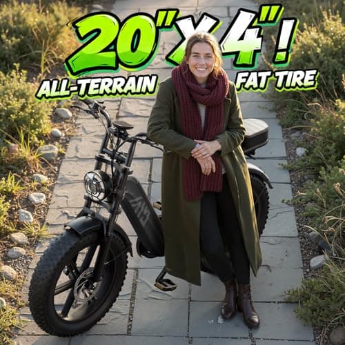 TST Electric Bike for Adults, 1500W Peak Motor Ebike with 48V 15Ah Built-in Battery, 60 Miles Range 28 MPH Electric Bicycle, 20" Fat Tire Step-Thru E Bike with Rear Seat, Rear Footrest 5