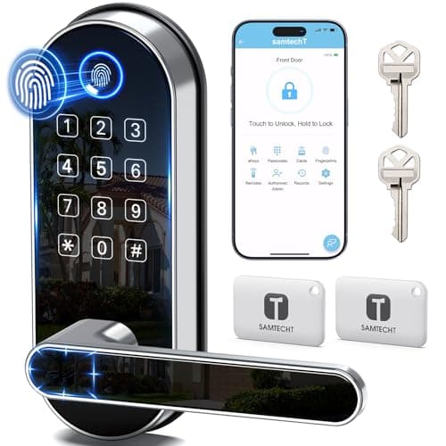Bluetooth Fingerprint Smart Lock with Handle & Keypad – Fits Most US Doors, DIY Install, Keyless Entry: Code, FOB, Auto-Lock. Ideal for Home, Airbnb, Rental, Kids, Seniors. Alexa & Google Compatible