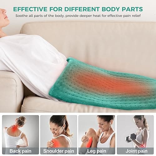 NOWWISH Heating Pad for Back Pain Relief & Period Cramps, 33x17 Inches Electric Heating Pad with 10 Heat Settings, Timer and Auto Shut-Off, Machine Washable, Valentines Day Gifts for Her, Green 7