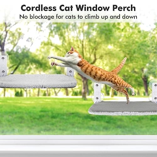 AMOSIJOY Cordless Cat Window Perch, Cat Hammock for Wall with 4 Suction Cups, Solid Metal Frame and Reversible Cover, Foldable Cat Beds for Indoor Cats 8