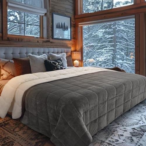 HomeSmart Sherpa Weighted Blanket King Size 20lbs, (Grey/White), Reversible with Super Soft Fleece and Plush Sherpa Fabric