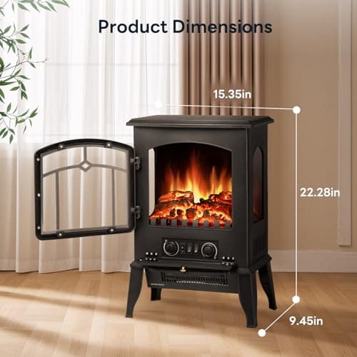 ZAFRO Electric Fireplace Stove, 5100 BTU Quick Heating Electric Fireplace Heater with Adjustable Flame Brightness, 1000W/1500W Thermostat, for Living Room, Bedroom 7