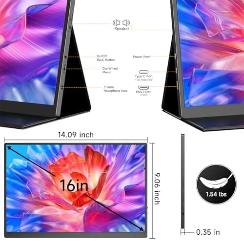 AYY 16" 2.5K 120Hz Portable Monitor, 2560x1600 HDR IPS Display, QHD 100% sRGB, USB-C & HDMI, Eye Care External Second Screen, for Laptop/PC/Phone/PS4/5/Xbox/Switch 7