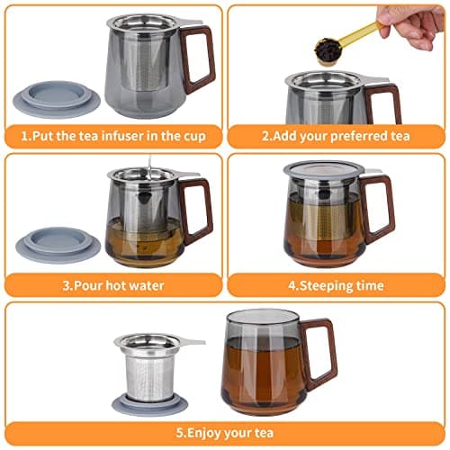 Vaincre Extra Fine Mesh Tea Infuser/Strainer, Stainless Steel Loose Leaf Tea Steeper/Diffuser with Large Capacity Basket and Lid, Fits Teapots, Mugs, Cups 7