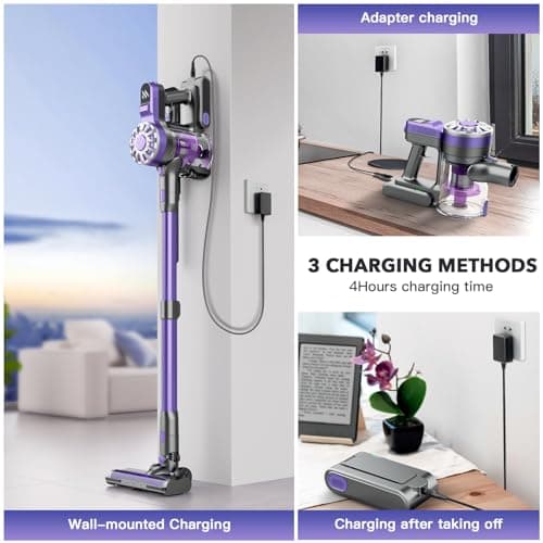 WLOTPO Cordless Vacuum Cleaners for Home with Powerful Suction,Stick Vacuum Cordless Rechargeable,Up to 35 Mins Runtime,Lightweight Hardwood Floor Vacuum for Pet Hair,Carpet(Deep Purple) 5