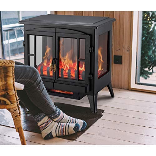 Xbeauty Electric Fireplace Stove, Freestanding Fireplace Heater with Realistic Flame, Indoor Electric Stove Heater, Portable, Infrared, Thermostat, Overheating Safety System, 1000W/1500W(23 Inch) 6