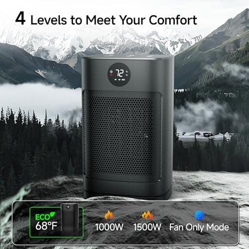 Portable Space Heater for Indoor Use 1500W Personal Ceramic Heater with 3 Heat Settings ECO Mode Overheat Protection Remote Control Small Heater for Room Office Black 2