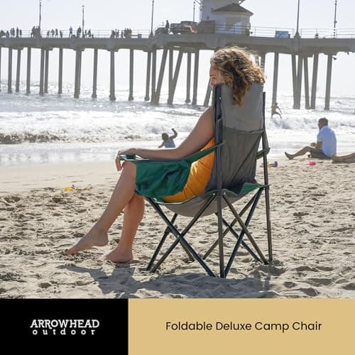 ARROWHEAD OUTDOOR Portable Deluxe Folding Camp Quad Chair w/Headrest, Glass & Cup Holders, Armest 6-can Cooler, Heavy Duty Carry Bag, 550 lbs Weight Capacity 7
