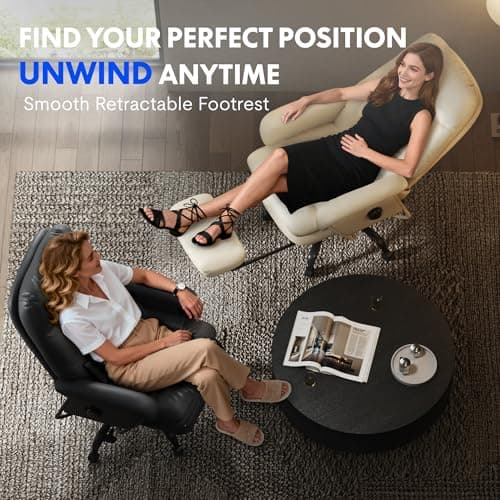 FLEXISPOT Luno 2-in-1 Chaise Lounge Chair Indoor with Wheels Footrest 90-165° Reclining Lumbar Support, Home Office Chairs for Living Room Bedroom Study Working Relaxing, Leather, Beige White 5