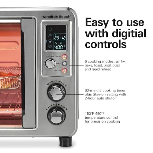 Hamilton Beach Sure Crisp 6-in-1 XL Digital Air Fryer Toaster Oven Combo, With Easy-Access French Doors, Bake, Broil, Toast, Pizza & Reheat Functions, 0.9 cu. ft. Capacity, Stainless Steel (31191) 7
