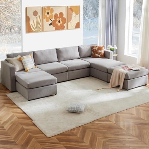 Sweetcrispy Convertible Sectional Couch Sofa Bed Sectional Couches for Living Room, 7-Seat Comfy Sleeper Sofa Modern Couch Bed Modular Sectional Sofa Set, U Shaped Couch for Office, Apartment