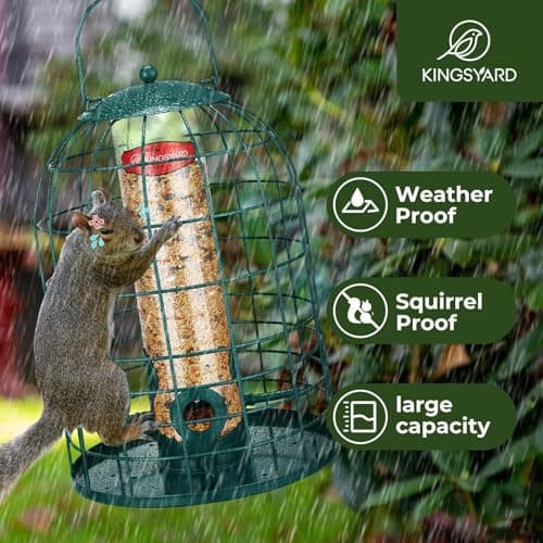 Kingsyard Metal Bird Feeder for Outdoors, Squirrel Proof Caged Tube Feeders Hanging Green, Wild Small Birds Rainproof Station for Garden Yard Seed Easy Clean, Green 5