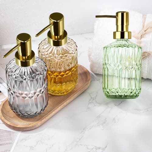 MAISONPEX 3 Pcs Glass Soap Dispenser Set, 12 Oz Glass Lotion Soap Bottle with Plastic Pump and Silicone Funnel, Lotion Dispensers for Kitchen, Bathroom 7
