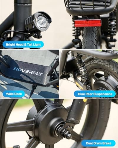 Hoverfly Z5 Electric Scooter with Seat for Adult, 18.6Miles Range&15.5Mph Power by 400W Motor, 14" Pneumatic Tire&Height Adjustable Seat, Foldable Commuter Scooter with Phone Holder, Hook&Carry Basket 6