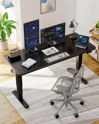 HUANUO 60x30 Inch 3-Stage Legs Electric Standing Desk, Large Height Adjustable Office Desk with Brushless Motor, Stand Up Desk with 4 Memory Presets & 2 Hooks, Computer Desk for Home Office, Black 2