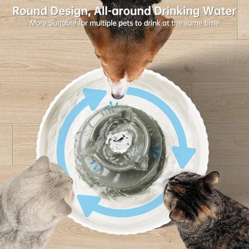 Ceramic Cat Water Fountain, 2.1L/70oz Ceramic Pet Water Fountain Automatic Cat Drinking Fountains Pet Water Bowl, Porcelain Cat Water Dispenser with Ultra-Quiet Pump for Cats and Dogs(Grey) 6