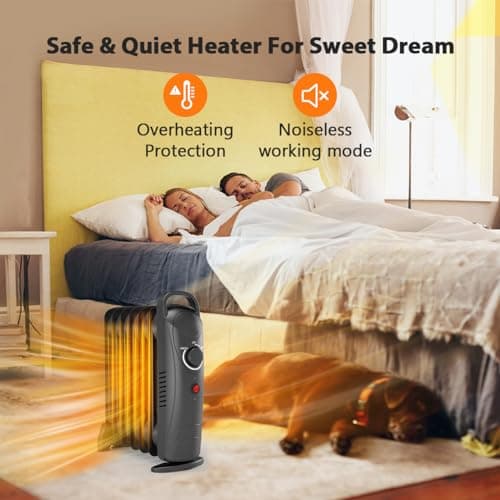 Air Choice Oil Filled Radiator Heater, 700W Oil Heater with Adjustable Thermostat, Overheat Protection, 2 Heat Settings, Portable, Quiet & Durable Electric Heating for Indoor, Black 5