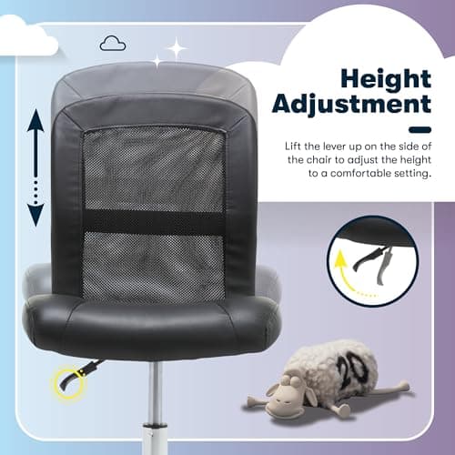 Serta Essential Armless TaskChair, Small Desk Chairs with Wheels, Breathable Mesh Back and Faux Leather, Quality Foam Cushion Seat for Comfort, Minimal Design for Vanity Table, Black 7