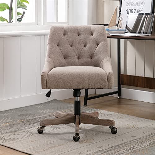 Home Office Chair, Adjustable Upholstered Computer Desk Chair with 360 Degree Swiveling Base, Ergonomic Task Chair Vanity Chair for Office, Living Room, Studying, Brown