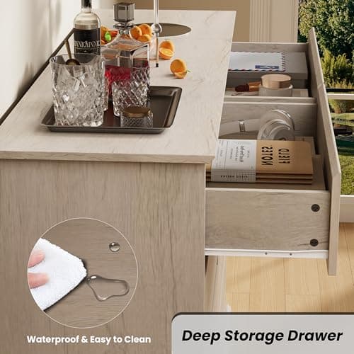 GarveeHome 8 Drawer Dressers for Bedroom, Chest of Drawers with Deep Drawers, Large Double Dresser for Closet with Wide Top, Horizontal Wooden Dresser for Living Room, Hallway, Kids Room, Oak 6