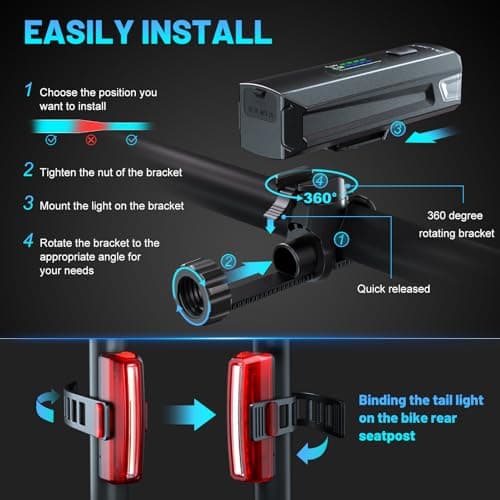 APECYC Bike Lights for Night Riding, Bicycle Front Headlight and Back Taillight with 4+5 Light Modes, USB Rechargeable Bright Bike Headlights for Cyclists and Commuters 5