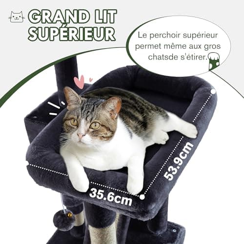 MUTICOR 66 Inches Multi-Level Large Cat Tree Tower for Indoor Big Feline/Cozy Plush Perches/Condo/Sisal Scratching Posts/Hammock and Baskets/Activity Center Play House/Wide Base/Dark Grey 5