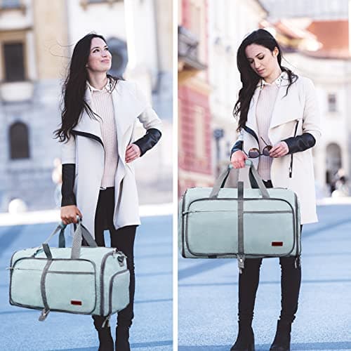 ‌Ytonet Foldable Garment Duffle Bags for Travel, Carry On Convertible Duffel Bag with Shoe Compartment & Water Resistant Fabric, 2-in-1 Hanging Suit Organizer, Mint Green 5