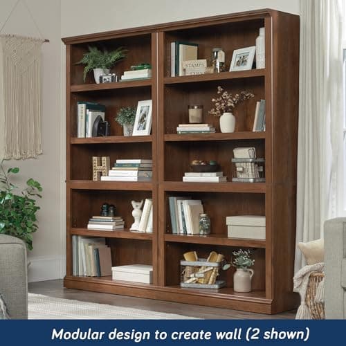 Sauder 5-Shelf Split Bookcase/ Book shelf, Oiled Oak finish 5