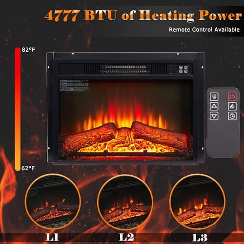 CKEASEAN 42 inch Electric Fireplace with Mantel, Portable Freestanding Wood Stove with Remote Control, 23'' Fireplace Insert Heater,1400W Realistic 3D Flame Stacked Stone Surround 5