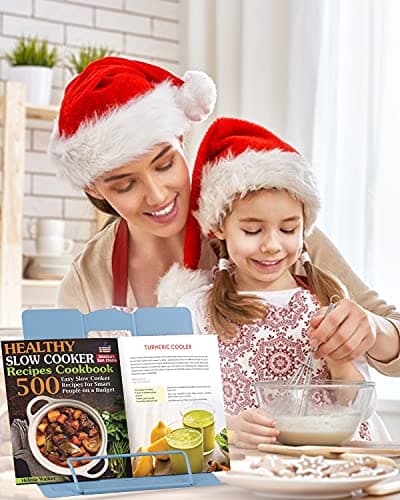 MSDADA Desk Book Stand Metal Reading Rest Book Holder Adjustable Cookbook Documents Holder Bookstands for Recipes Textbook Music Books, the First Day of School Gift for Students, Teachers (Light Blue) 5