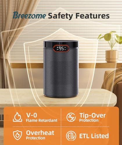 BREEZOME Space Heater, Portable Electric Heaters for Indoor Use with Thermostat & 24H Timer, 1500W PTC Ceramic Quiet Fast Heating Desk Heater, Safety Room Heaters for Home Bedroom Office 8