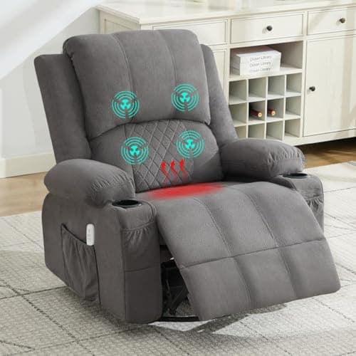 4-Points Kneading Massage Rocker Recliner Chair with Seat Heat for Adults,Oversized Swivel Recliner with 2 Cup Holders,4 Pockets,Remote Control for Living Room
