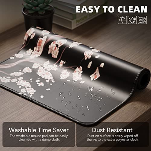 ETZ Japanese Plum Blossoms Black Mouse Pad (31.5 × 11.8 × 0.12 inch) Extended Large Mouse Mat Desk Pad, Stitched Edges Mousepad,Non-Slip Rubber Base,Gaming Mouse Pad XL. 5
