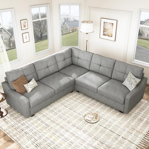 HONBAY Convertible Sectional Sofa L Shaped Couch for Small Apartment Reversible Sectional Couch for Living Room,Light Grey 6