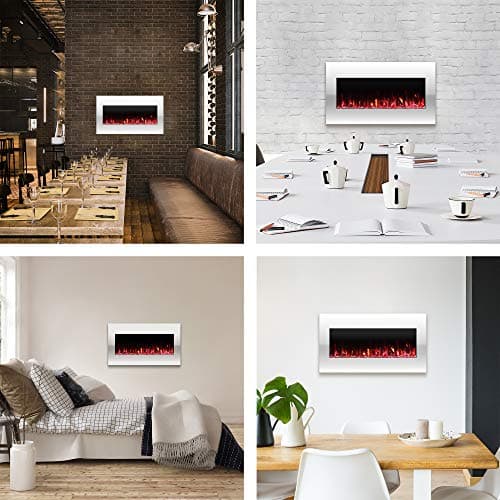 Northwest Wall Mounted Electric Fireplace Heater - 10-Color LED Flame and 3 Media Backgrounds 36-Inch Wall Mounted Fireplace with Adjustable Brightness and Remote (White) 6