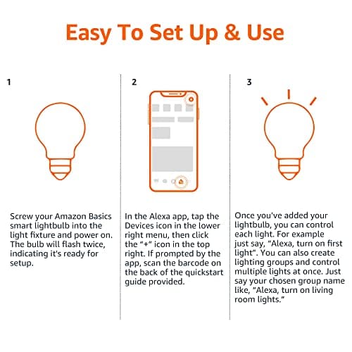 Amazon Basics Smart A19 LED Light Bulb, Dimmable Soft White (2700K), 7.5W (60W Equivalent), 800LM, Works with Alexa Only, 2.4 GHz Wi-Fi, No Hub Required, 1 Pack 5