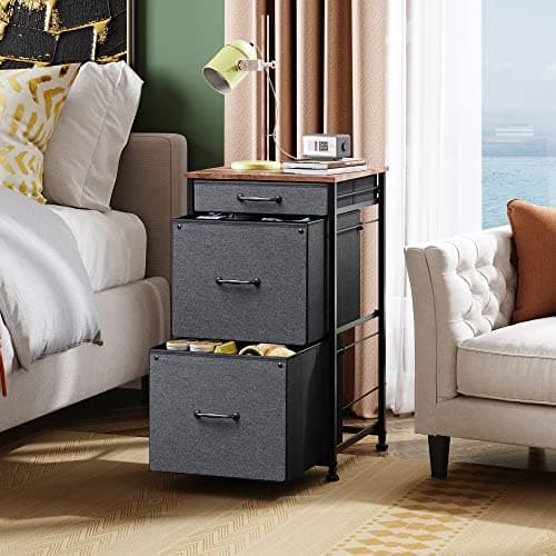 DEVAISE File Cabinet with 3 Fabric Drawers, Mobile Printer Stand, Vertical Filing Cabinet fits A4 or Letter Size for Home Office, Rustic Brown 6