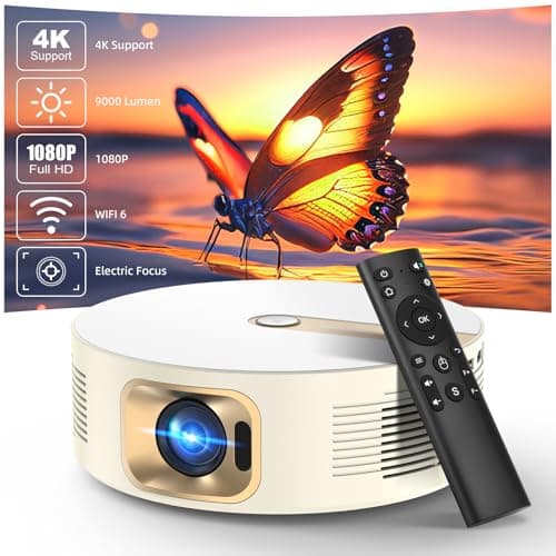 [Electric Focus/Auto Keystone] BETTDOW Projector with WiFi 6 & Bluetooth 5.0,Native 1080P 4K Support Sealed Projector,9000 Lumen Outdoor Movie Projector for Android/TV Stick/HDMI/USB/Laptop-Beige