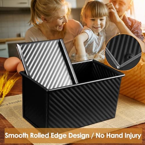 Spmarkt 1lb Bread Pan with Dough Scraper Cutter, 8.4 X4.8inch Black Bread Loaf Pan, Rectangular Covered Metal Pullman Loaf Pan with Lid for Homemade Sandwich Bread 5