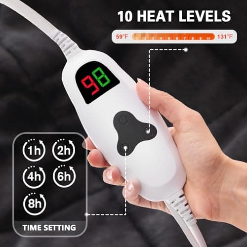 CYMULA Heated Weighted Blanket for Adults, Weighted Heated Blanket 50" x 60", 13lbs Sherpa Fleece Weighted Electric Blanket Soft Heating Blanket with 10 Heating Levels & 1-8 Hours Auto Off, Dark Grey 2