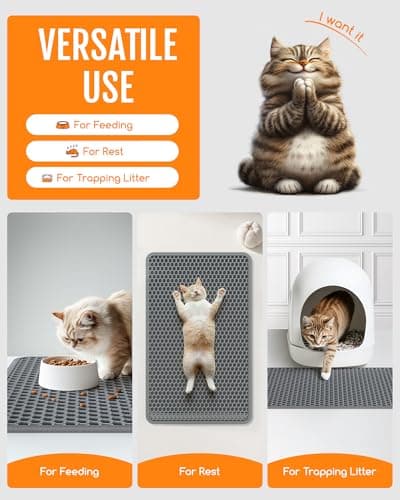 Powools Cat Litter Mat - 23.2" x 14.6" Small Litter Box Mat with Double Layers, Urine-Proof and Non-Slip Litter Trapping Mat, Easy to Clean Kitty Litter Mats for Floor, Scatter Control, Grey 5