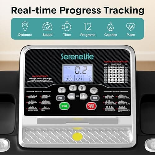 SereneLife Folding Treadmill - Foldable Home Fitness Equipment with LCD for Walking & Running, 6 MPH Speed, 1HP Motor, Cardio Machine, 4 Manual Incline Levels, 12 Programs, Bluetooth, 265lbs Capacity 3