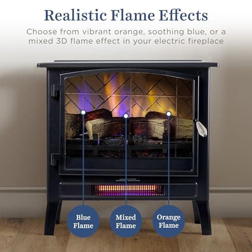 Country Living Infrared Freestanding Electric Fireplace Stove Heater in Black | Multiple Flame Colors, Metal Design with Faux Wooden Logs | Alexa/WiFi Enabled - Remote Included 7