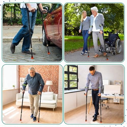 Geiserailie 2 Pcs Forearm Crutches for Adults, Folding Forearm Crutches Lightweight and Adjustable with Rubber Grips for Comfortable Grip, Aluminum Cane with Cuffs for Walking, Black 7