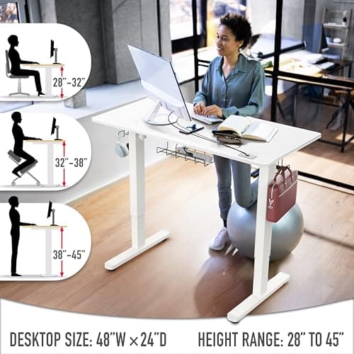 SHW 48-Inch Electric Height Adjustable Standing Desk with Drawer, Memory Preset and Cable Management Tray, White 6