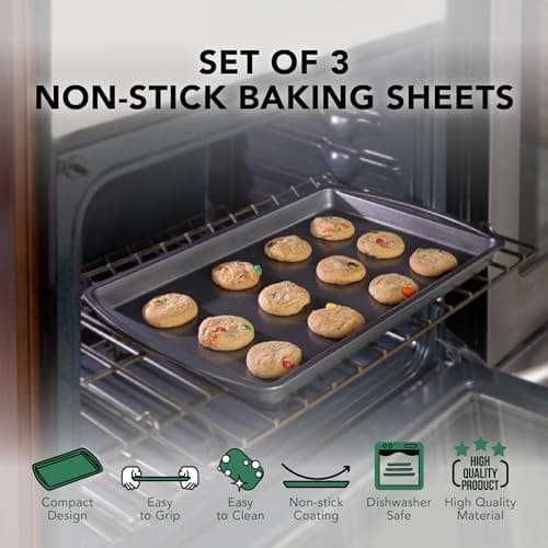 Nifty Cookie & Baking Sheets (Set of 3) – Non-Stick Coated Steel, Dishwasher Safe, Oven Safe up to 450 Degrees, includes Large/Med/Small Pans 5