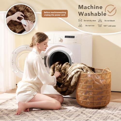 Homemate Heated Blanket Electric Throw - 50"x60" Heating Blanket Throw 1/2/4/6/8 Hours Auto-Off 10 Heat Levels Over-Heat Protection Luxury Faux Fur Sherpa ETL Certification 7