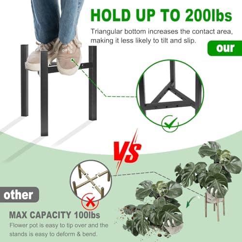 Airpark Plant Stand Indoor Adjustable, Metal Modern Plant Stands, Heavy Duty Stable Plant Pot Flower Holder Indoor Outdoor Corner, Fit 8 9 10 11 12 inch Pots, Black (Pot & Plant Not Included) 9